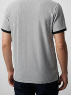 Men's Smart-Casual Textured Stripe Knit Polo Shirt with Contrast Collar