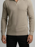 Men's Smart-Casual Waffle Knit Slim Fit Long Sleeve Polo Shirt