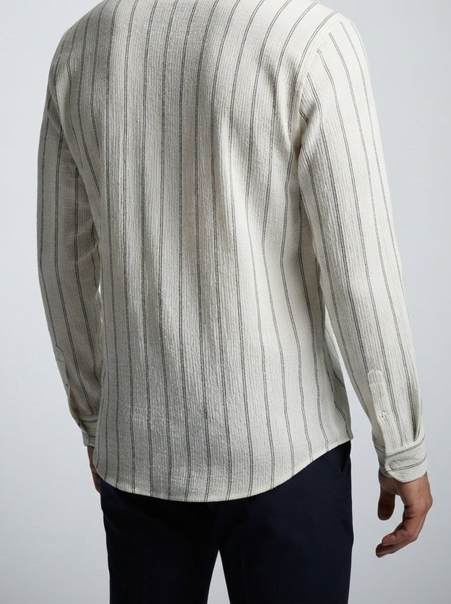 Men's Smart Crinkle Striped Long Sleeve Shirt with Point Collar