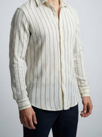 Men's Smart Crinkle Striped Long Sleeve Shirt with Point Collar