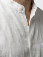 Men's Smart Linen Long Sleeve Band Collar Shirt with Chest Pocket