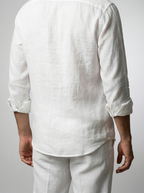Men's Smart Linen Long Sleeve Band Collar Shirt with Chest Pocket
