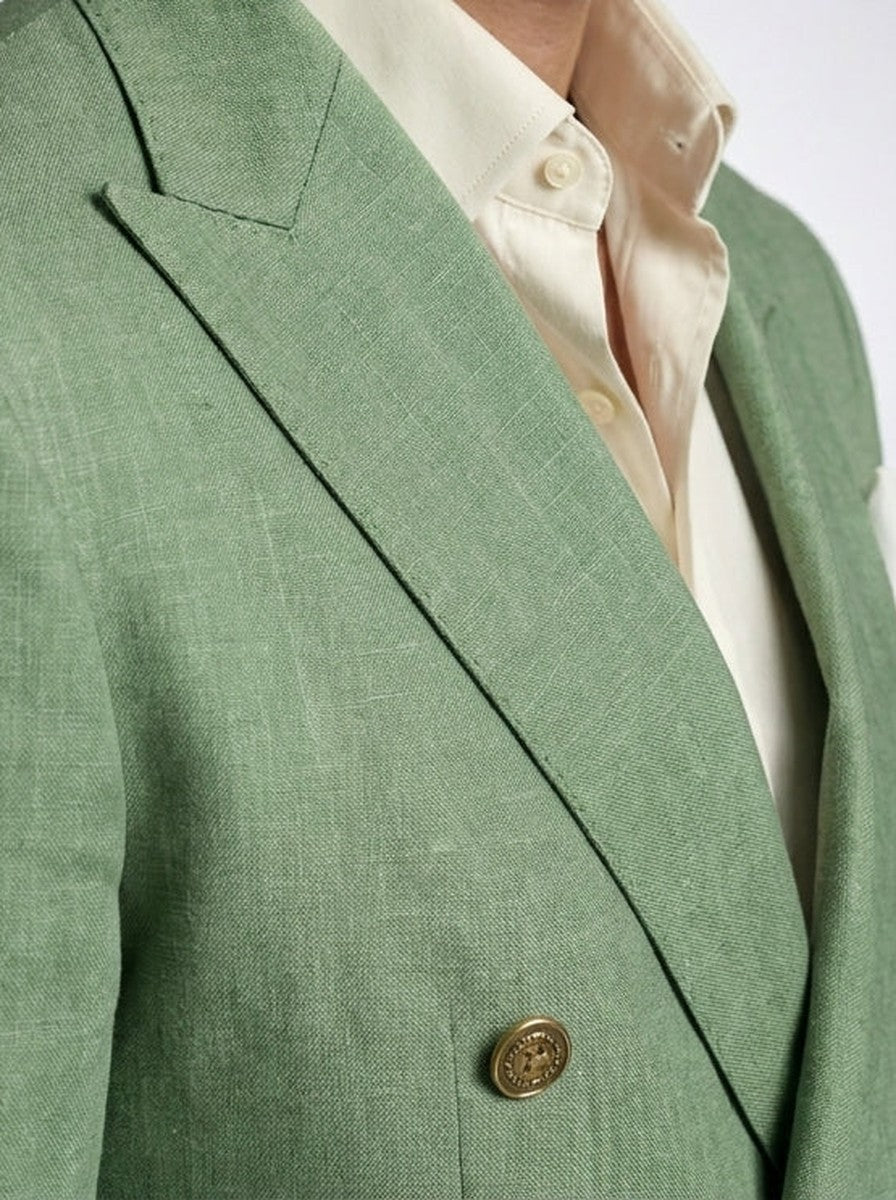 Men's Smart Linen Peak Lapel Double Breasted Blazer