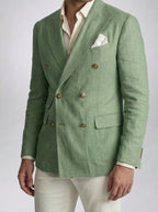 Men's Smart Linen Peak Lapel Double Breasted Blazer