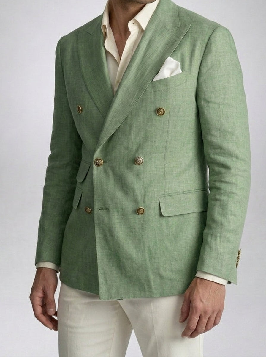 Men's Smart Linen Peak Lapel Double Breasted Blazer
