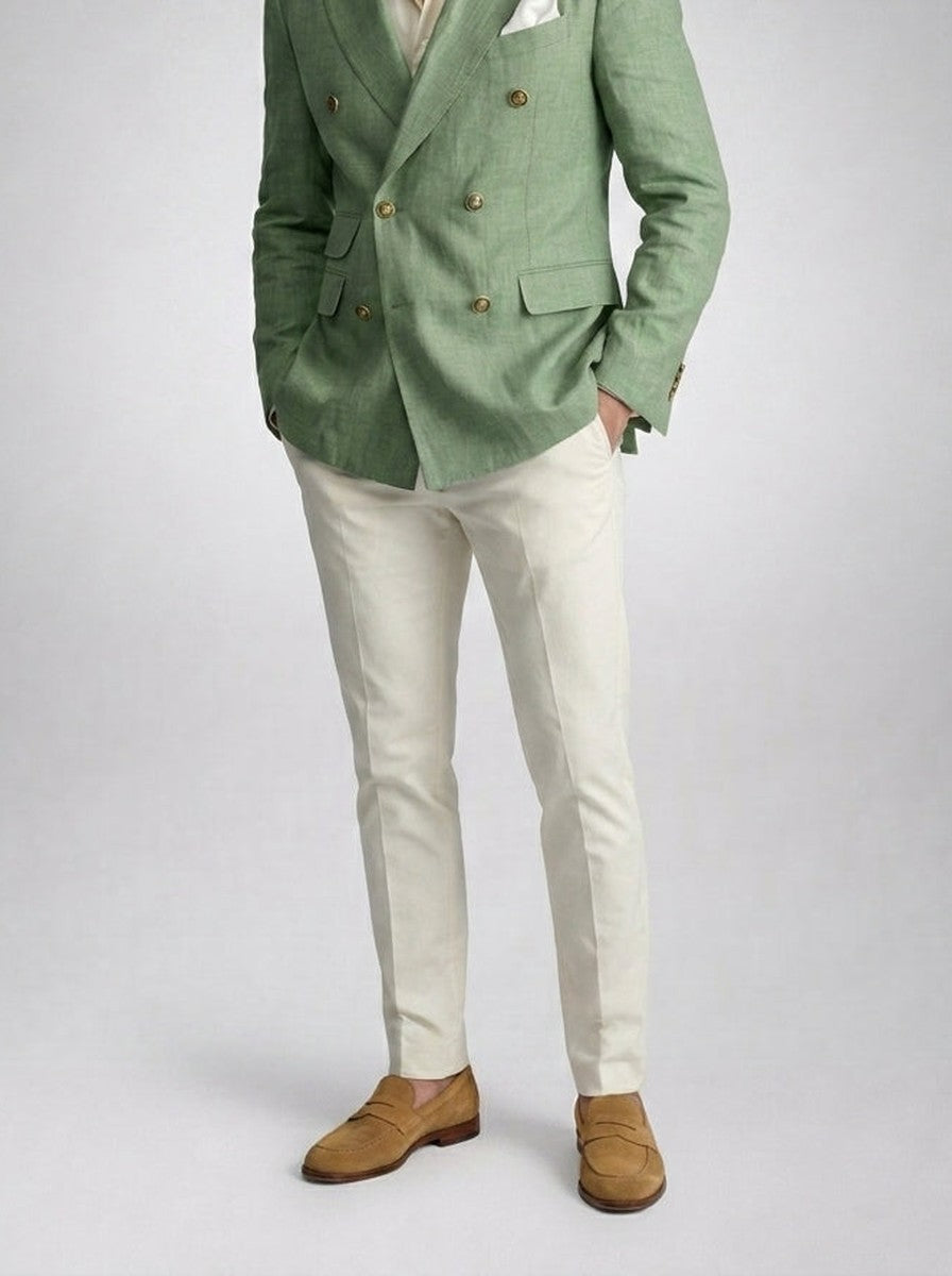 Men's Smart Linen Peak Lapel Double Breasted Blazer