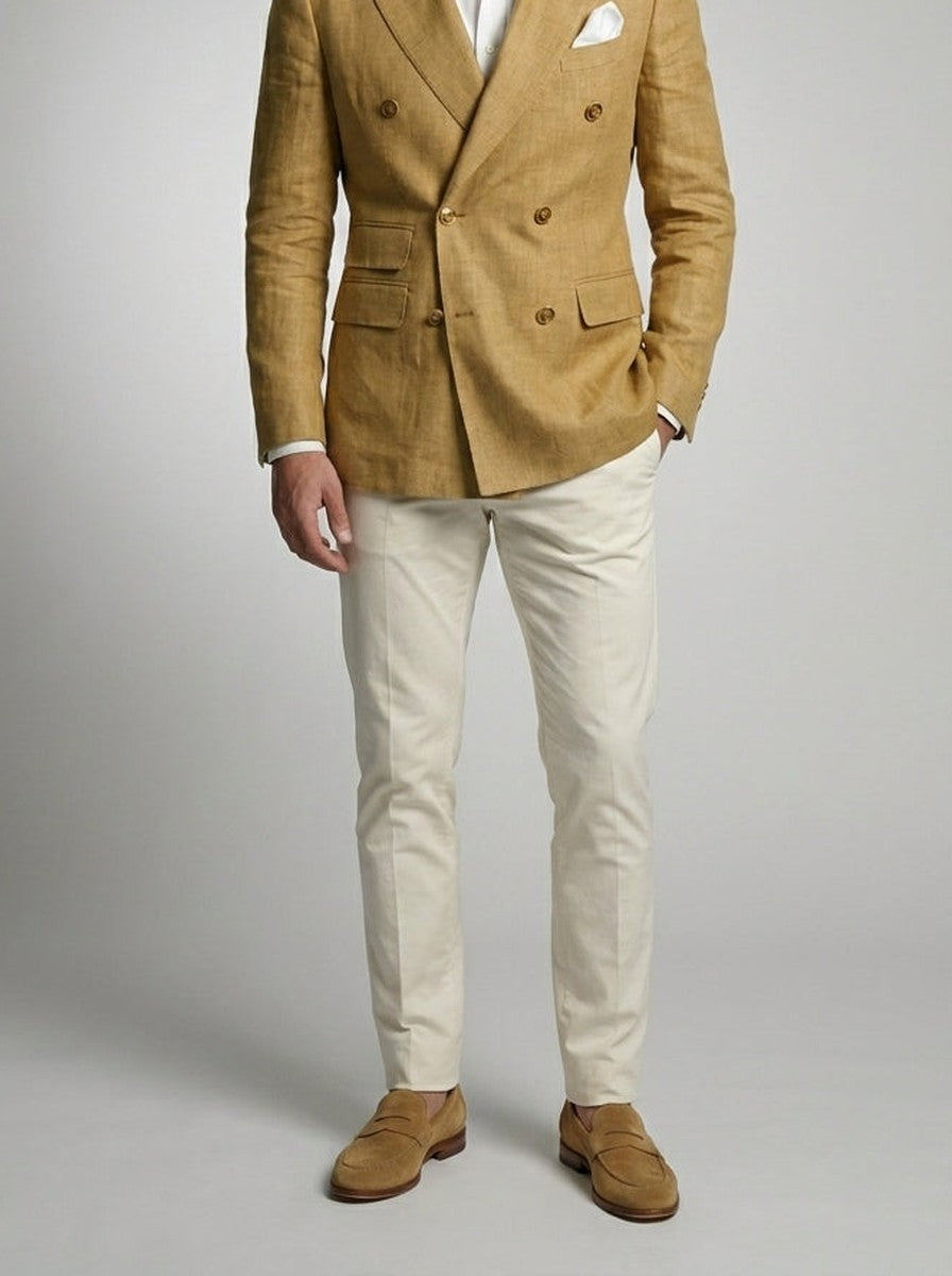 Men's Smart Linen Peak Lapel Double Breasted Blazer