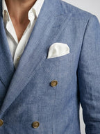 Men's Smart Linen Peak Lapel Double Breasted Blazer