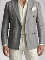 Men's Smart Linen Peak Lapel Double Breasted Blazer