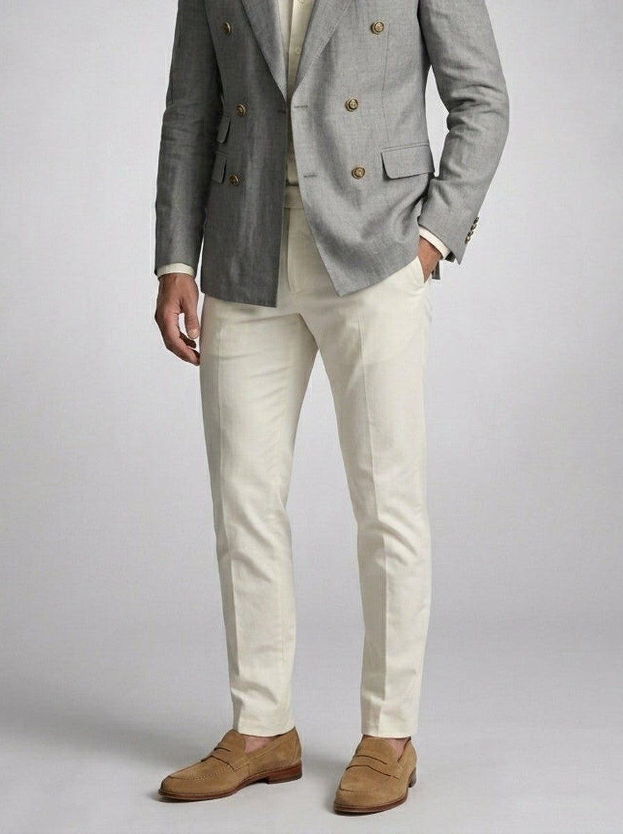 Men's Smart Linen Peak Lapel Double Breasted Blazer