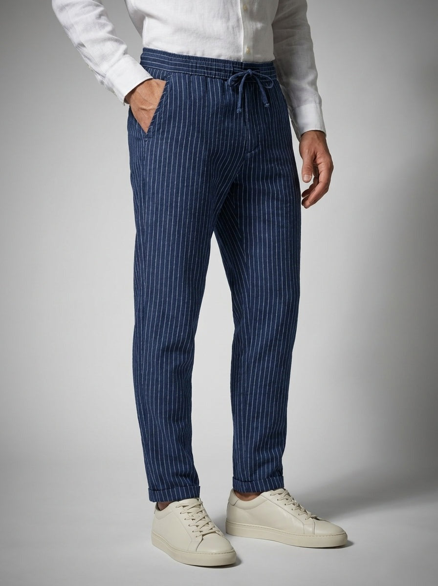 Men's Smart Pinstripe Drawstring Tapered Trousers