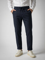 Men's Smart Pinstripe Drawstring Tapered Trousers