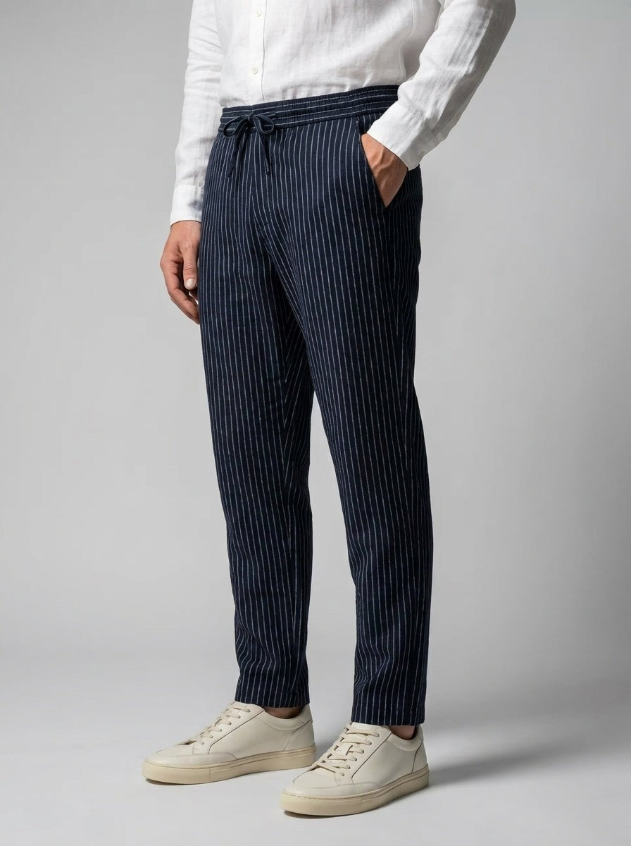 Men's Smart Pinstripe Drawstring Tapered Trousers
