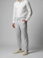 Men's Smart Pinstripe Drawstring Tapered Trousers