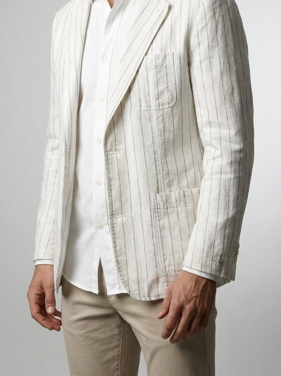 Men's Smart Pinstripe Linen Notch Lapel Blazer