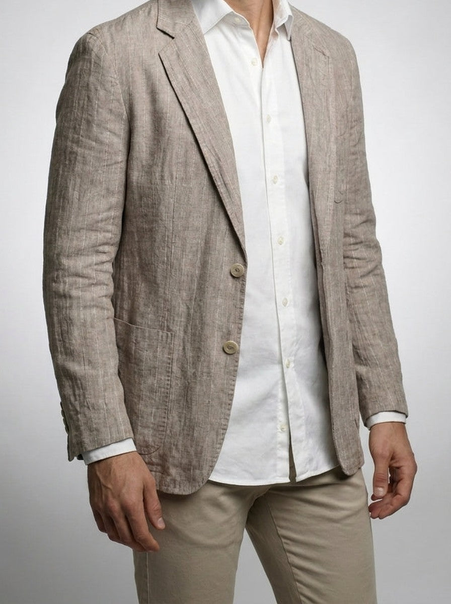 Men's Smart Pinstripe Linen Notch Lapel Blazer