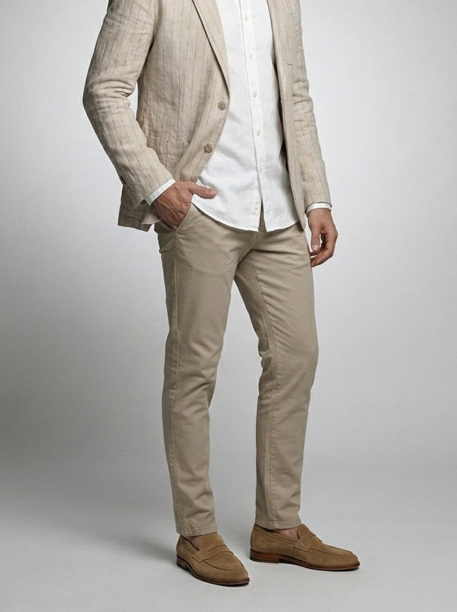 Men's Smart Pinstripe Linen Notch Lapel Blazer