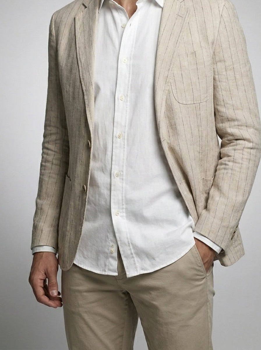 Men's Smart Pinstripe Linen Notch Lapel Blazer