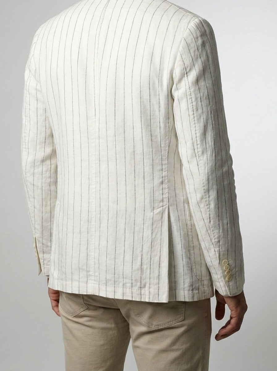 Men's Smart Pinstripe Linen Notch Lapel Blazer