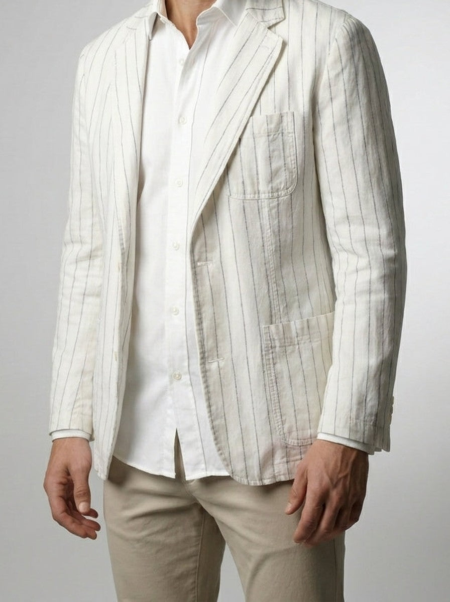 Men's Smart Pinstripe Linen Notch Lapel Blazer