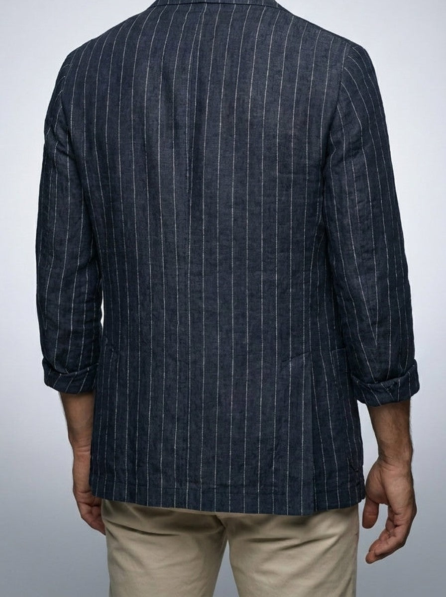 Men's Smart Pinstripe Linen Notch Lapel Blazer