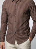 Men's Smart Pinstripe Slim Fit Long Sleeve Shirt with Point Collar