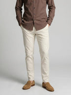 Men's Smart Pinstripe Slim Fit Long Sleeve Shirt with Point Collar