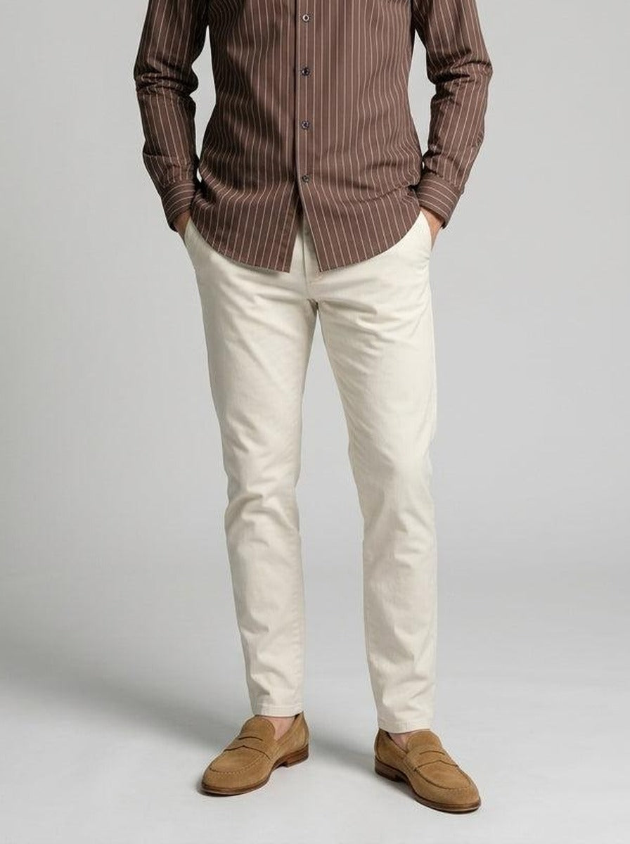 Men's Smart Pinstripe Slim Fit Long Sleeve Shirt with Point Collar