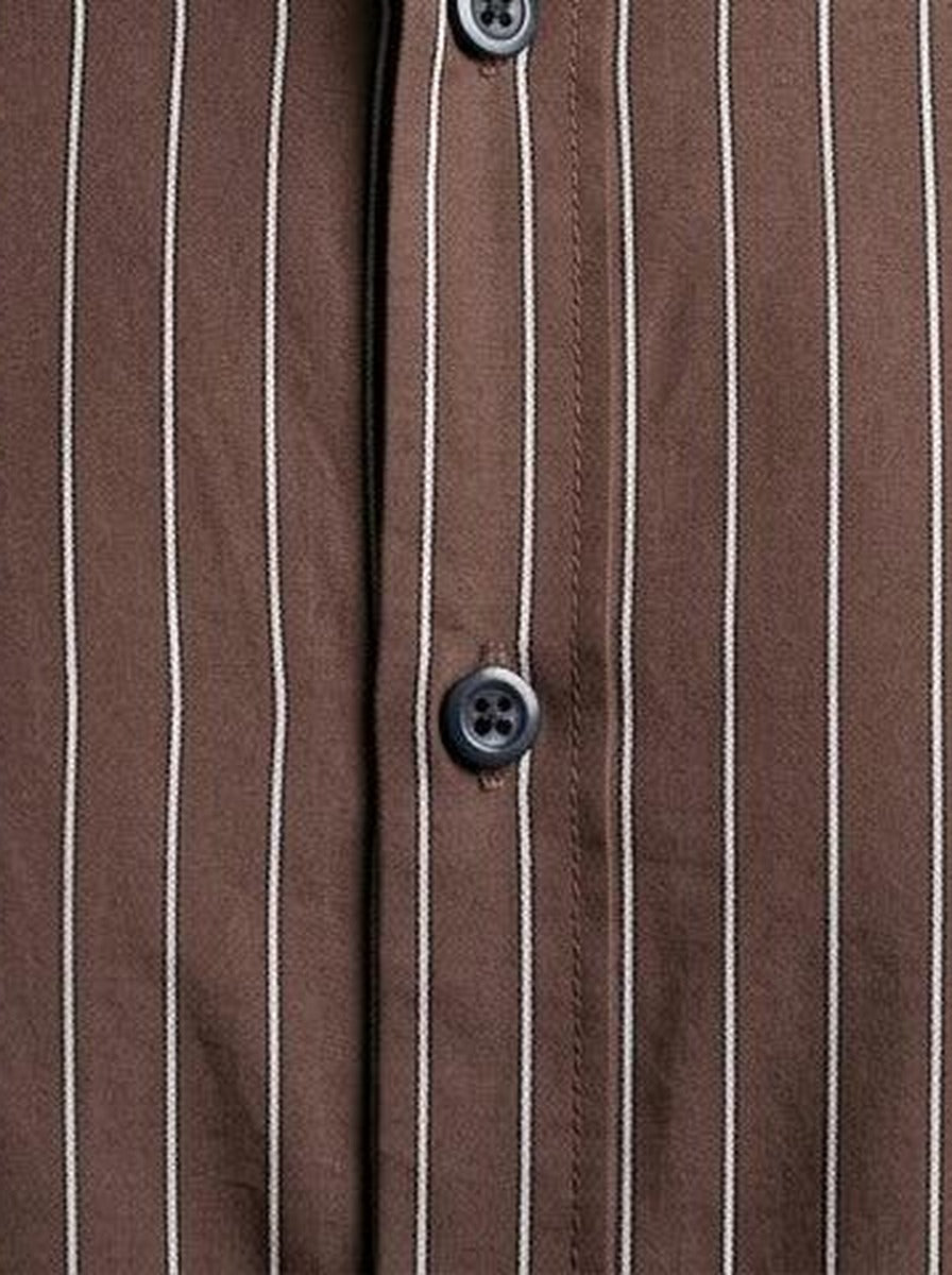 Men's Smart Pinstripe Slim Fit Long Sleeve Shirt with Point Collar