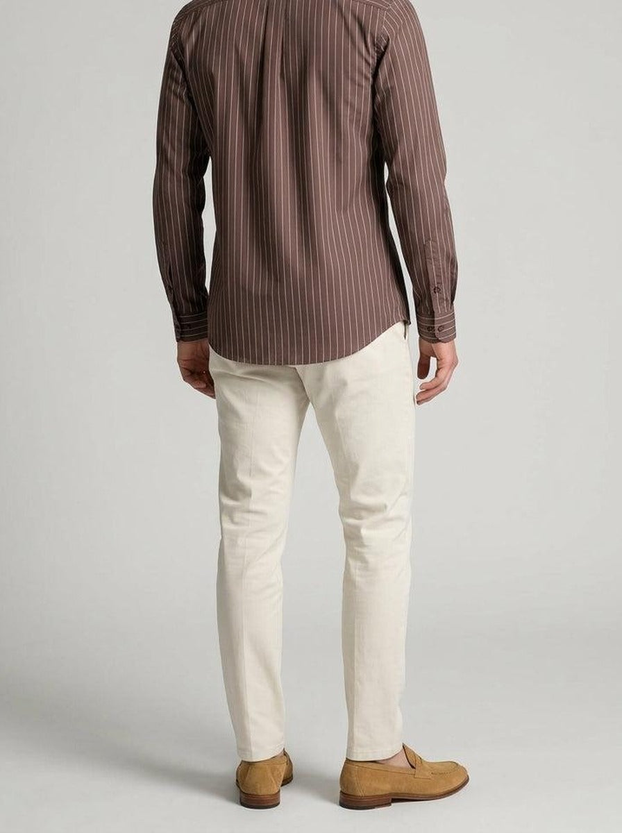Men's Smart Pinstripe Slim Fit Long Sleeve Shirt with Point Collar