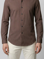 Men's Smart Pinstripe Slim Fit Long Sleeve Shirt with Point Collar