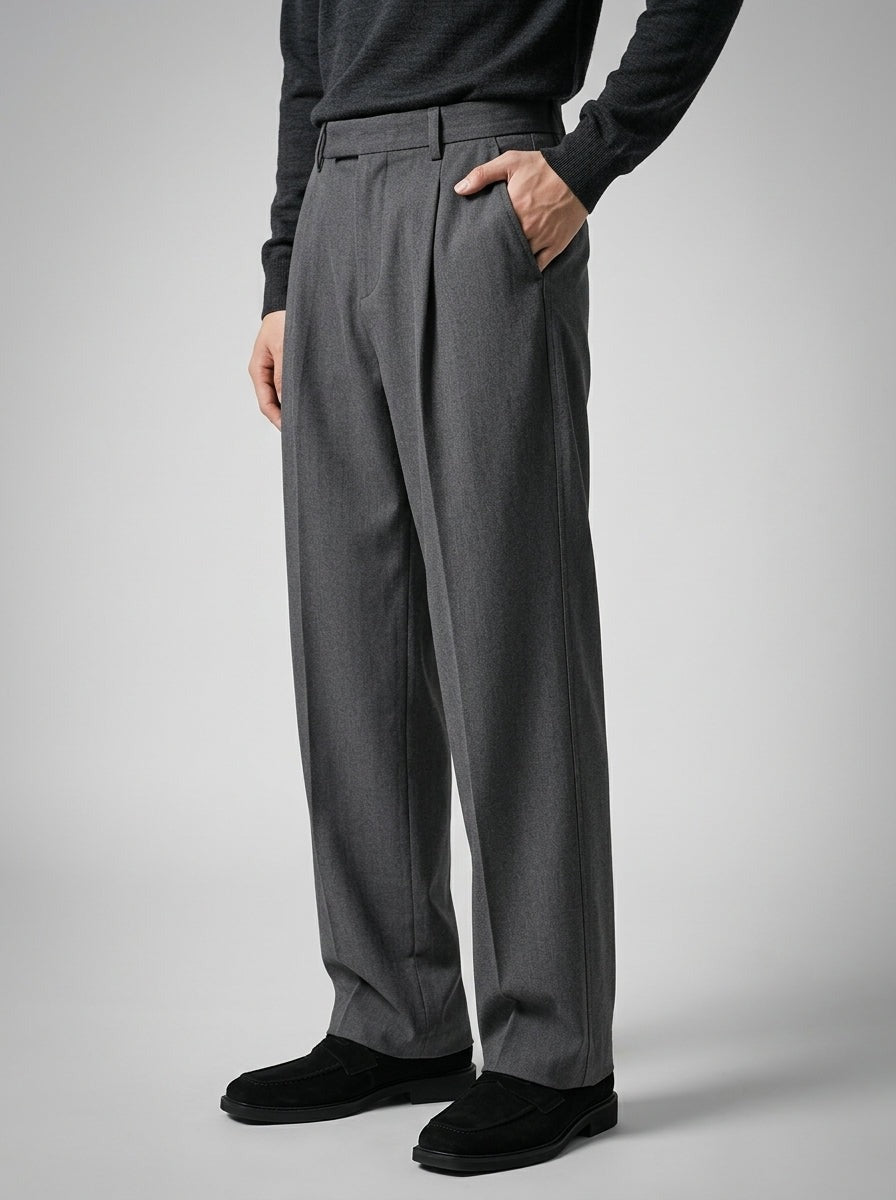Men's Smart Pleated Wide Leg Suit Trousers
