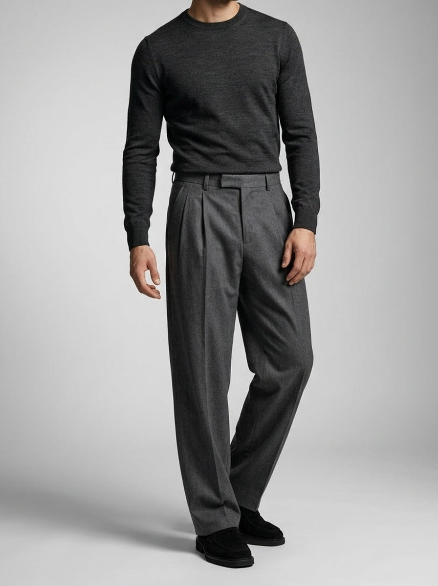 Men's Smart Pleated Wide Leg Suit Trousers