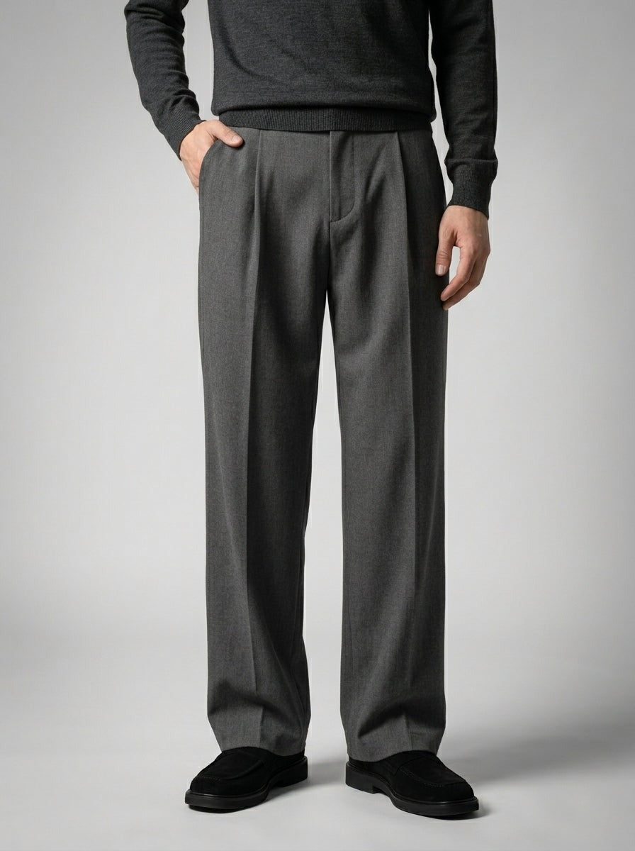 Men's Smart Pleated Wide Leg Suit Trousers