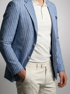 Men's Smart Striped Cotton Linen Notch Lapel Blazer