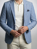 Men's Smart Striped Cotton Linen Notch Lapel Blazer