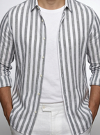 Men's Smart Striped Cotton Long Sleeve Shirt with Spread Collar