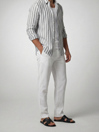 Men's Smart Striped Cotton Long Sleeve Shirt with Spread Collar