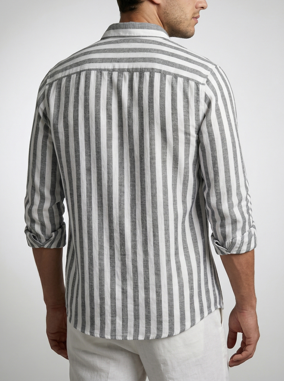 Men's Smart Striped Cotton Long Sleeve Shirt with Spread Collar