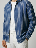 Men's Smart Striped Long Sleeve Oversized Shirt with Spread Collar