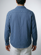 Men's Smart Striped Long Sleeve Oversized Shirt with Spread Collar