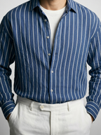 Men's Smart Striped Long Sleeve Oversized Shirt with Spread Collar