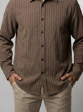Men's Smart Striped Long Sleeve Shirt with Point Collar