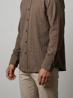 Men's Smart Striped Long Sleeve Shirt with Point Collar