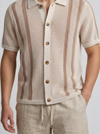 Men's Smart Striped Open Knit Button Down Shirt