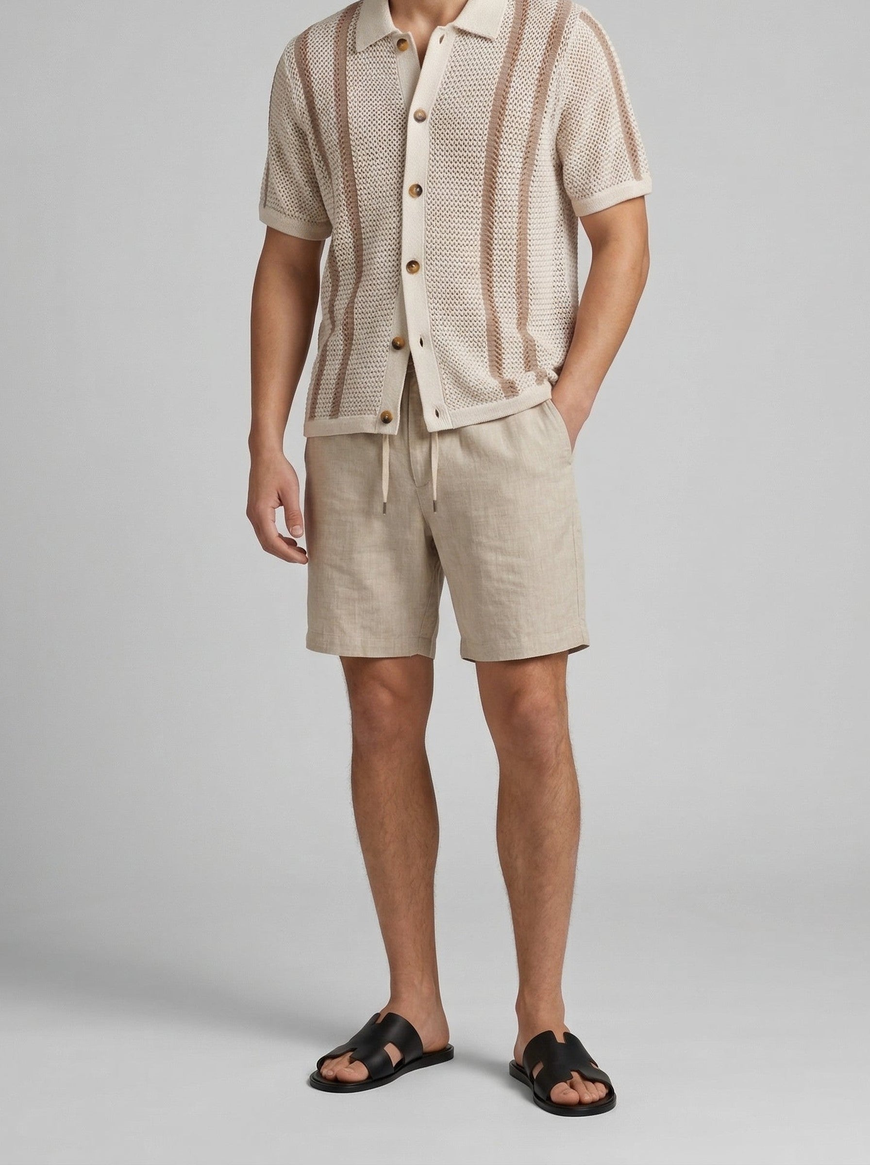 Men's Smart Striped Open Knit Button Down Shirt