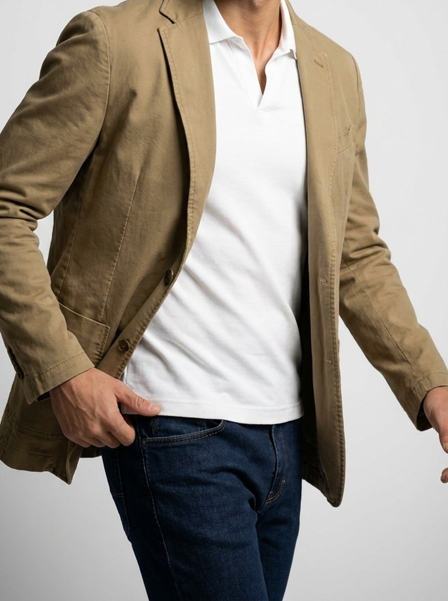 Men's Smart Unlined Cotton Blazer with Patch Pockets