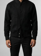 Men's Snap Button Ribbed Collar Varsity Jacket