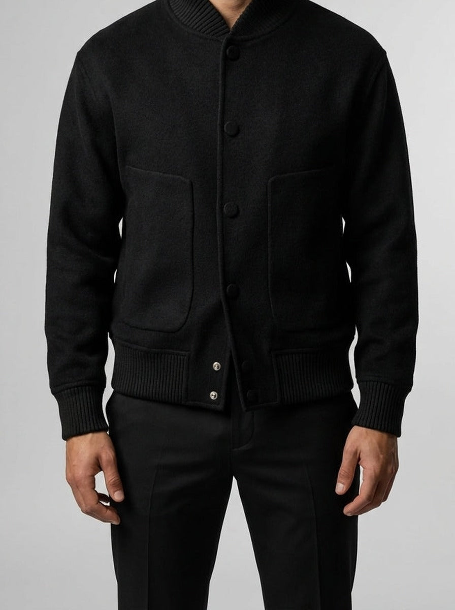 Men's Snap Button Ribbed Collar Varsity Jacket
