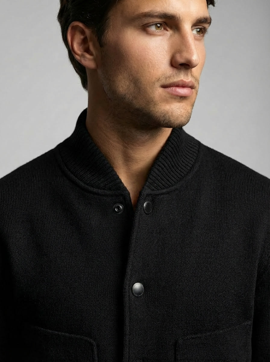Men's Snap Button Ribbed Collar Varsity Jacket